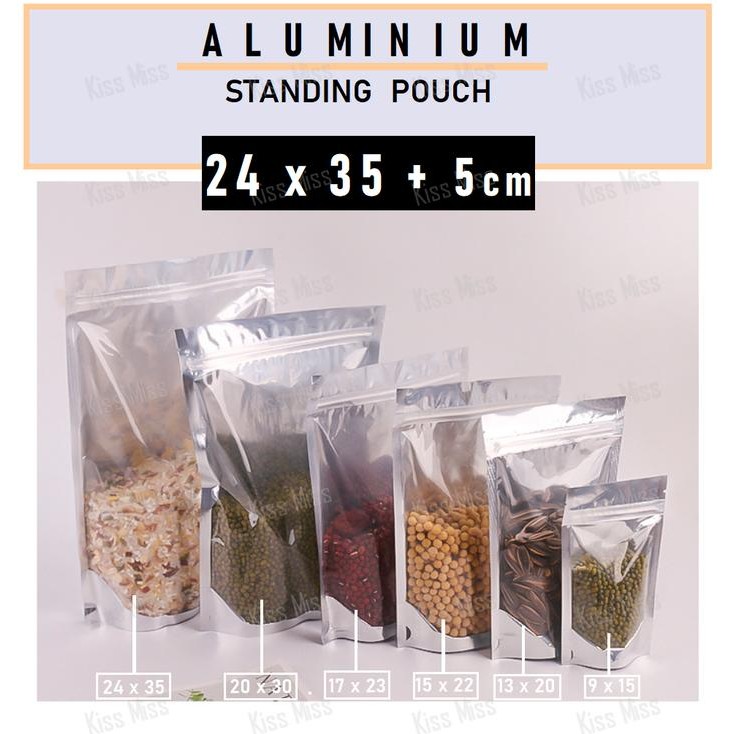 SILVER Aluminium / 24x35 / Standing Pouch / Ziplock / Kemasan Rendang