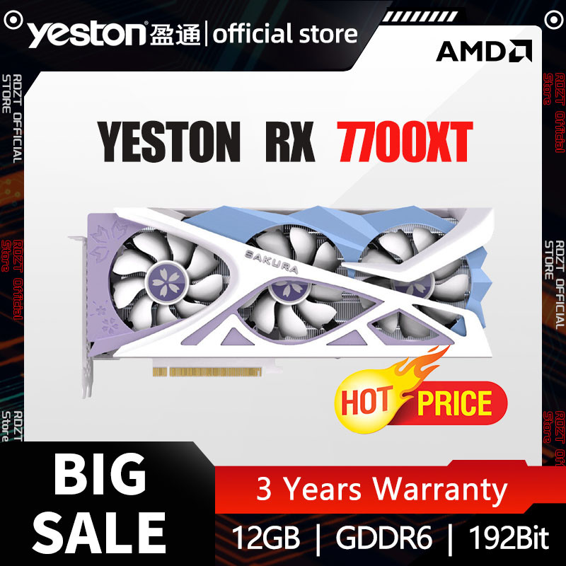 7700xt rx 7700xt rx7700xt yeston graphics card 12GB 192bit GDDR6 Video Card 12GB Sakura placa de