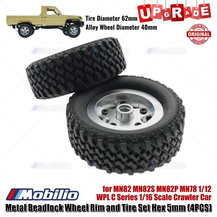 Upgrade Part Metal Beadlock Wheel Rim And Tire Set Hex 5Mm For Mn82 Mn82S Mn82P Mn78 1/12 Wpl C