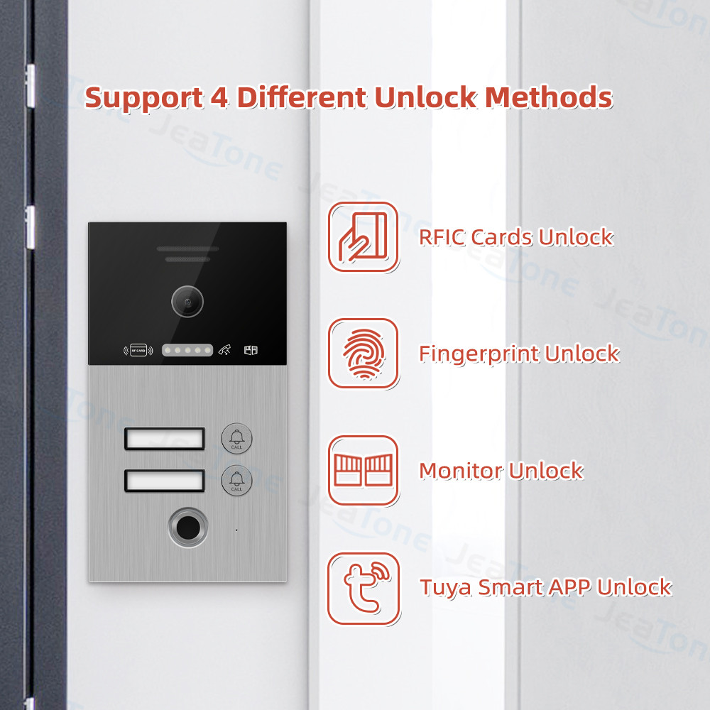 Jeatone 7inch wireless Wifi Tuya Smart Video Intercom Touch Screen Fingerprint Doorman 1F/2F/3F/4F