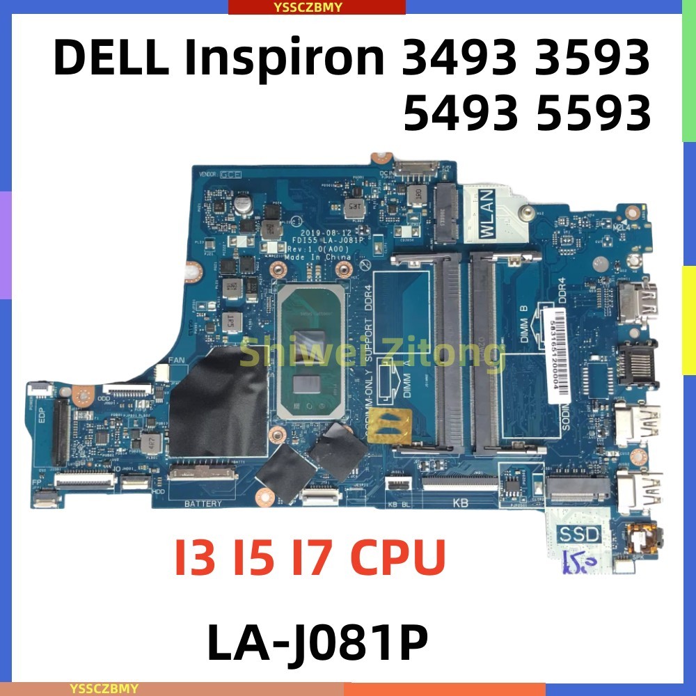 LA-J081P For DELL Inspiron 3493 3593 3793 5593 5493 Laptop Motherboard DDR4 with i3-1005G1 I5-1035G1