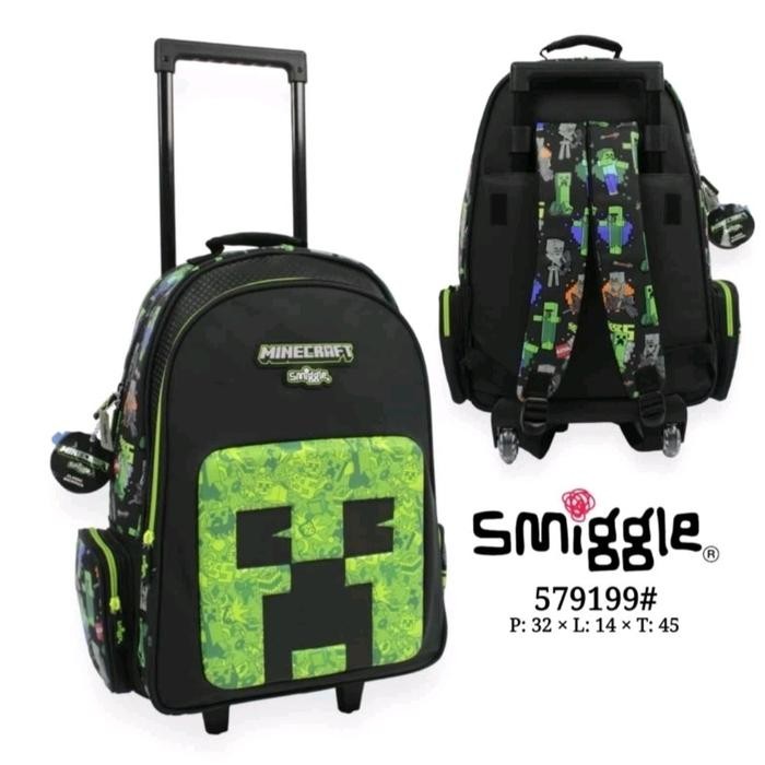 Promo Tas Trolley Minecraft Smiggle (Roda Lampu) / Tas Koper Anak/ Kado