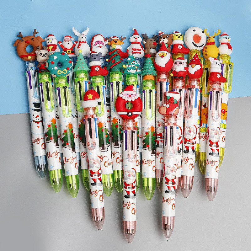 

New Gel Pen Cartoon Santa Claus 6-color Press Creative Hand Pen Kawaii Ballpoint Pen Gifts School Office Stationary 20pcs
