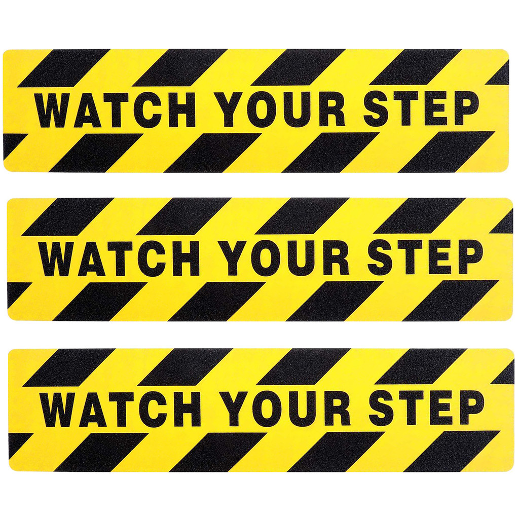 

3 Pcs 6x24 inches Watch Your Step Warning Sticker Adhesive Tape Anti Slip Abrasive Tape for