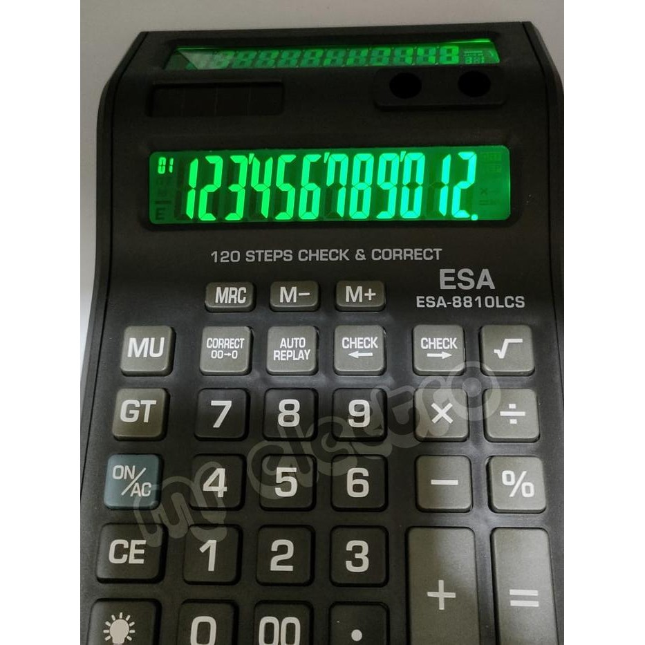 

kalkulator esa 8810 lcs led backlight 2 layar - kalkulator 12 digit hitam kode 370