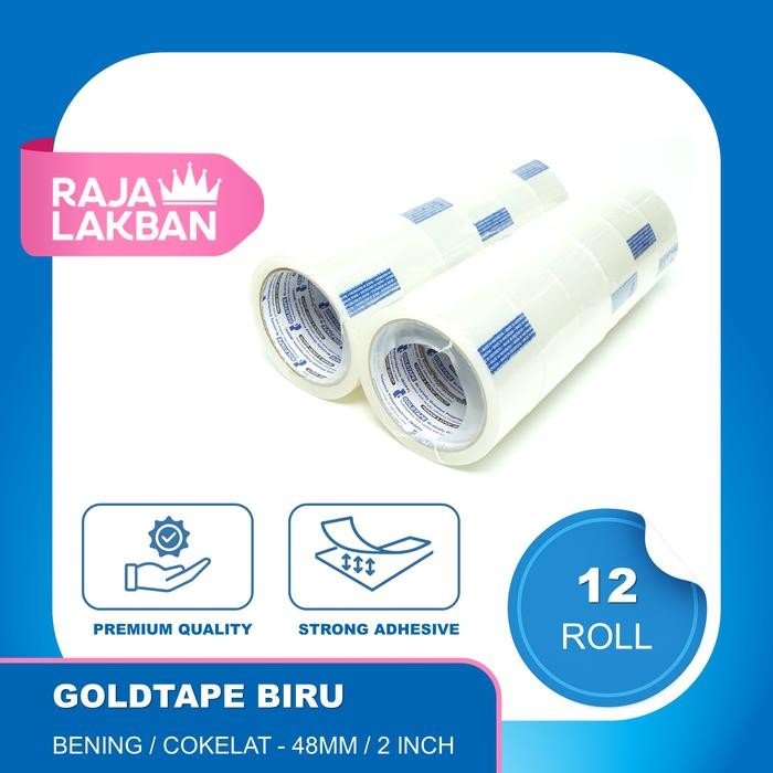 

Lakban Plakban Bening OPP GOLDTAPE Core Biru 2 inch/ 48mm X 72 Yard, Bening/ Coklat - LUSIN