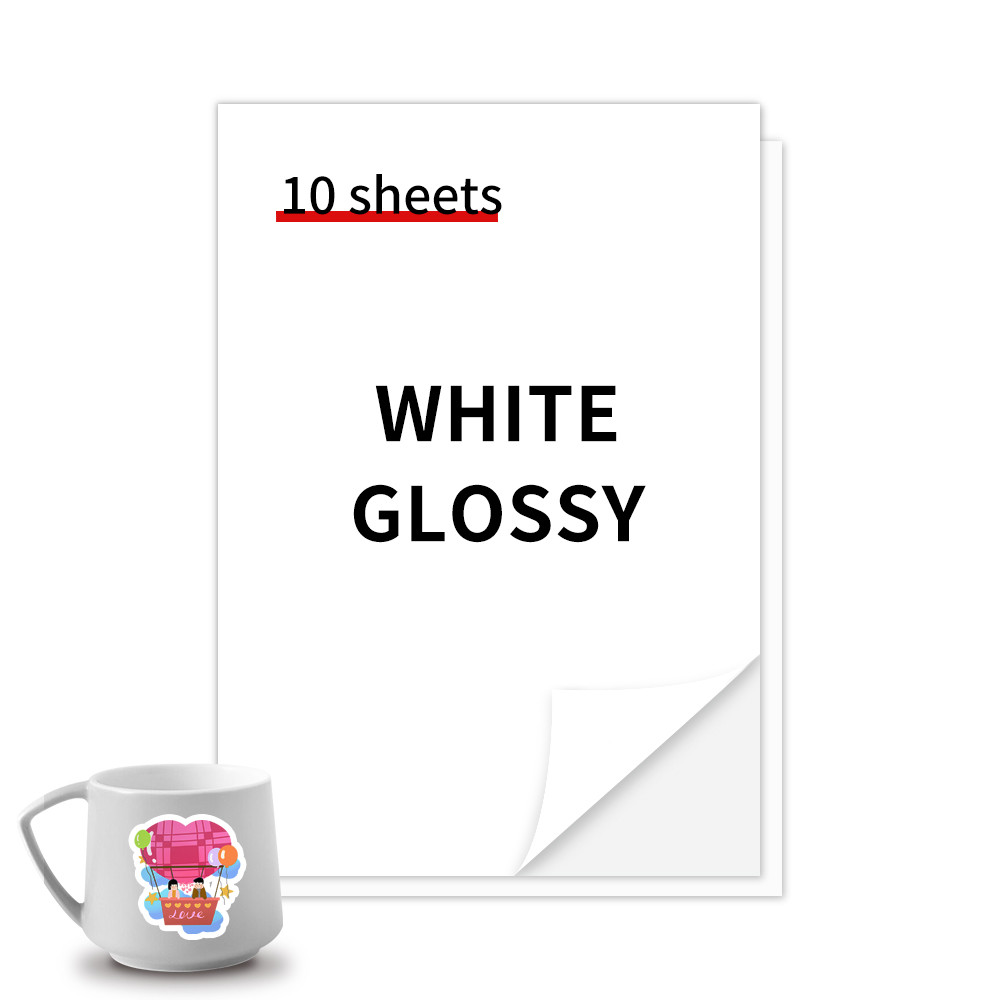 

10 Sheets Printable Vinyl Sticker Paper A4 Glossy Self-Adhesive Inkjet Printer Paper for Inkjet