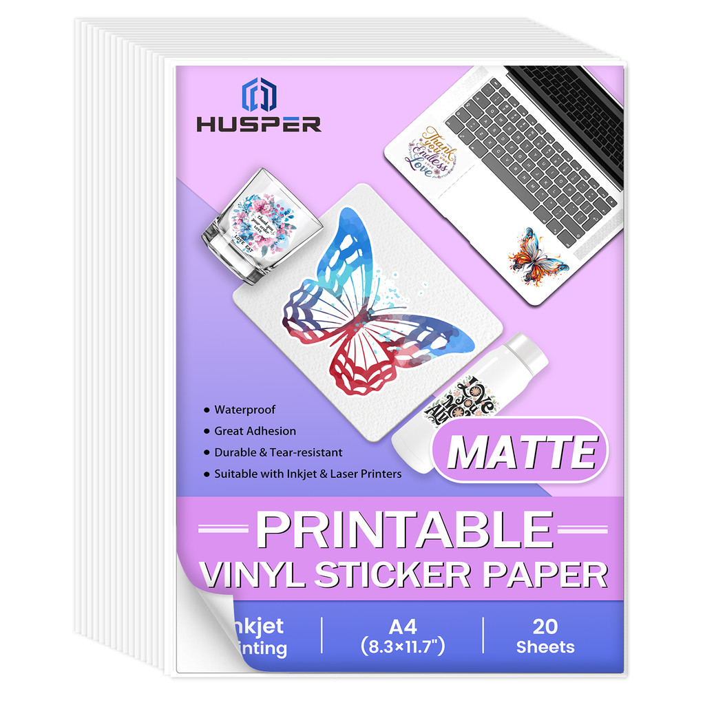 

20 Sheets A4 Matte Vinyl Stickers Inkjet Printable Self-Adhesive White Decal Sheets Waterproof PP