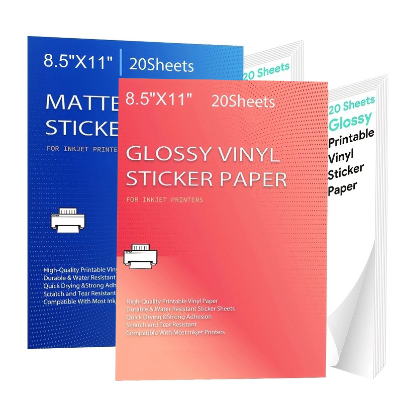 

Printable Vinyl Sticker Paper for Inkjet laser Printer Glossy White Matte 20 Self-Adhesive Sheets