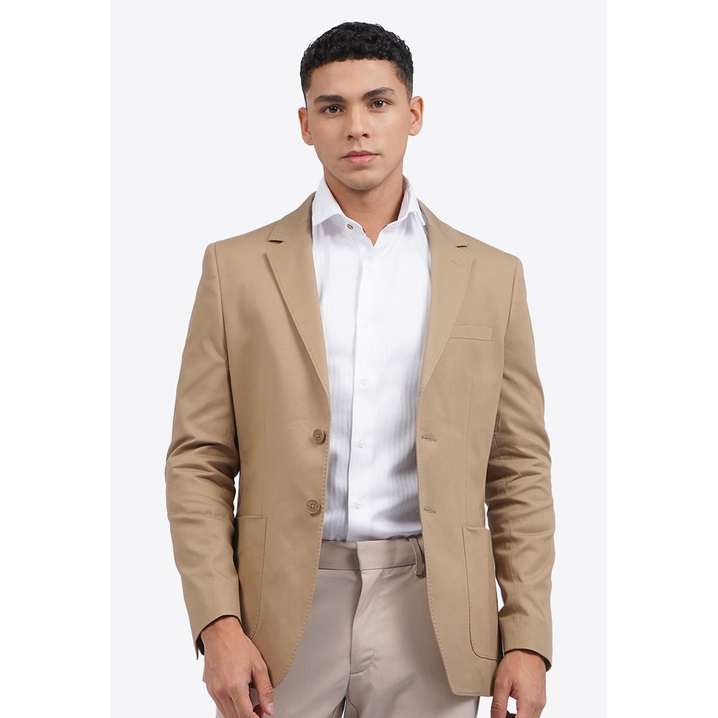 WOOD Textured Long Sleeve Blazer 2-BZILXC125F093 KHAKI