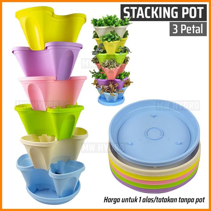 Premium Tatakan Pot Bunga Susun Tingkat, Stacking Flower Pot Base, 3 Petal