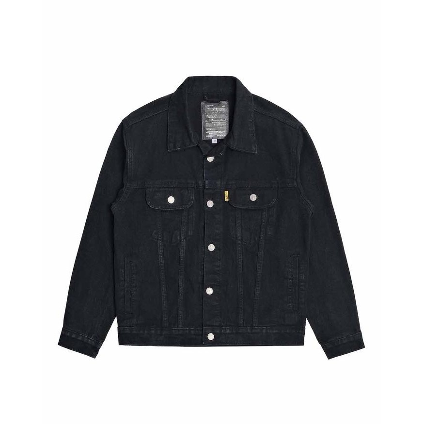Vearst Trucker Jacket Duin Black Washed Denim Pria Jaket Outer Kancing
