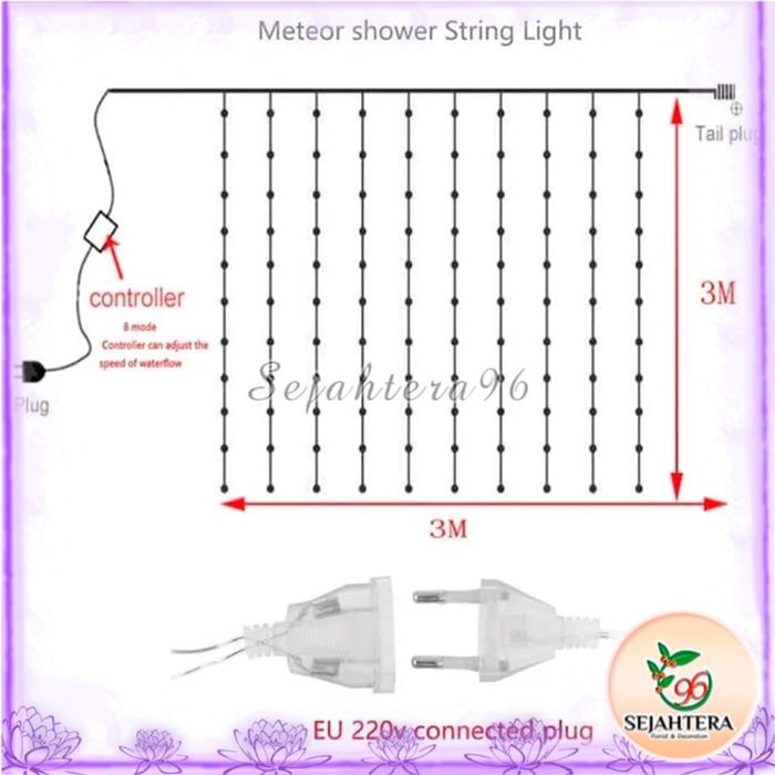 Lampu Air Terjun Waterfall Lighting 3x3 Meter Lampu Tirai Hujan LED