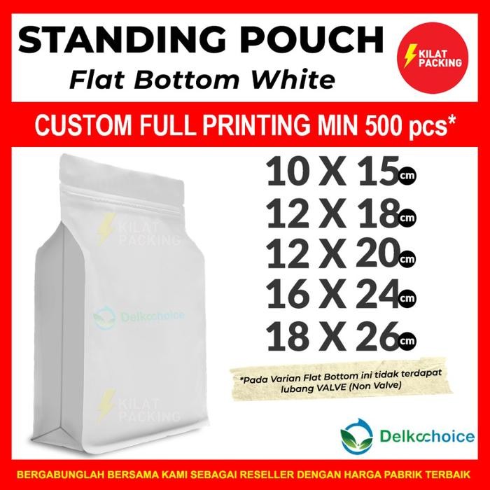 STANDING POUCH VARIAN KEMASAN FLAT BOTTOM WHITE NON VALVE MURAH SATUAN Kode 188