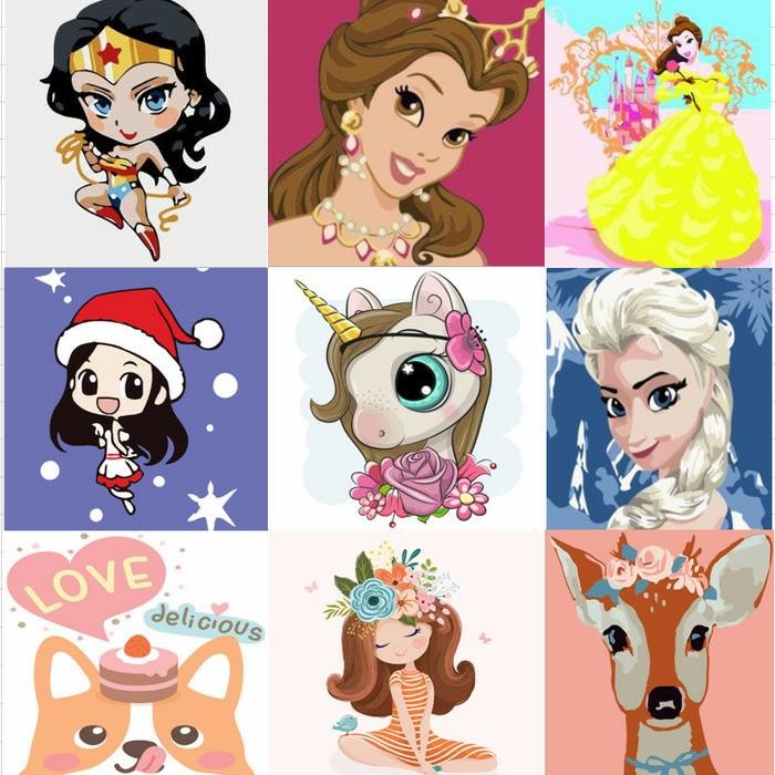 

SET KIT KANVAS LUKIS ANAK 20x20 CM CANVAS PAINTING PRINCESS BY NUMBER