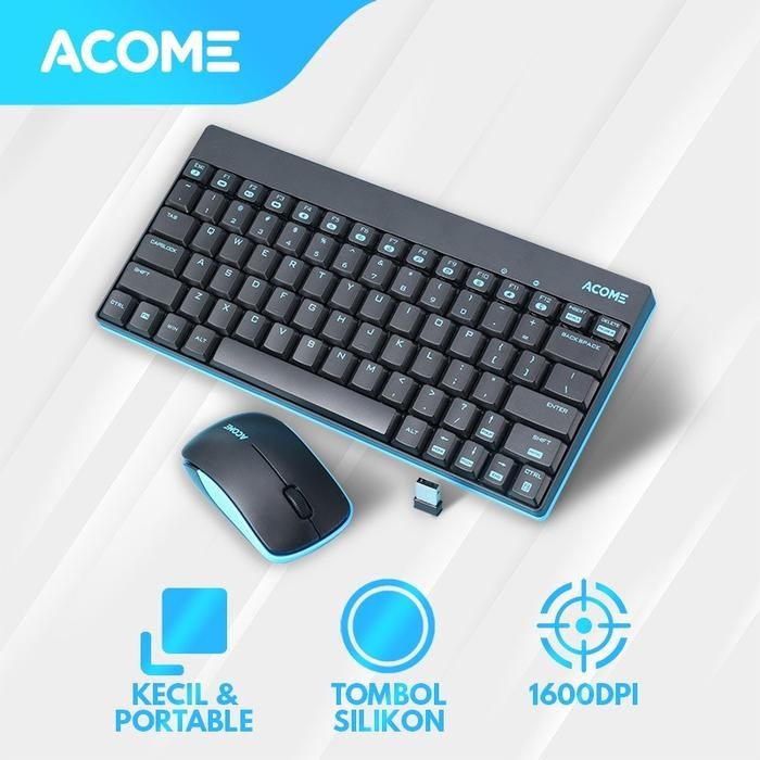 ACOME AKM2000 KEYBOARD MOUSE WIRELESS Portable USB Silikon ORIGINAL