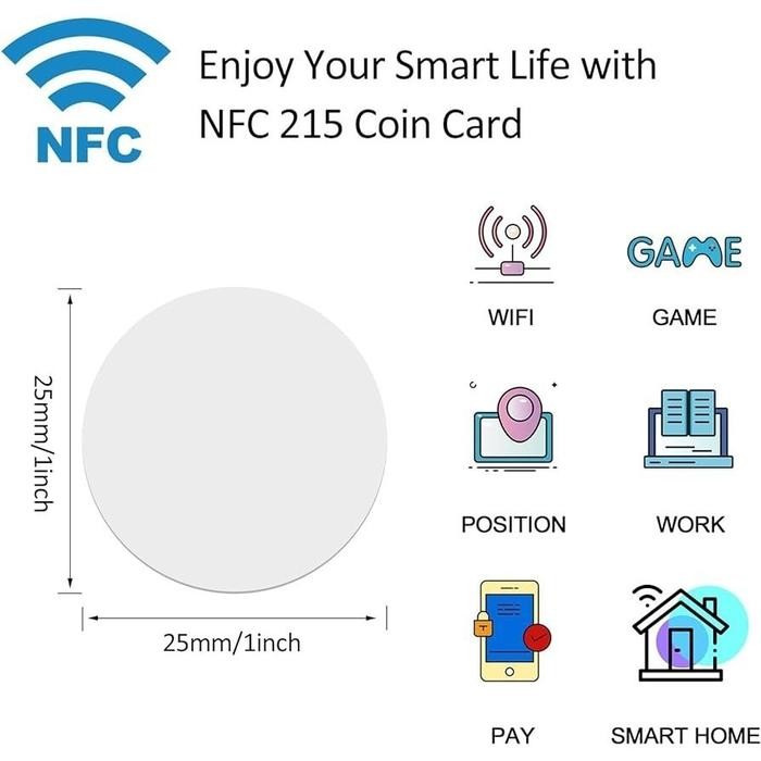 

20PCS/SET Coin RFID Bulat NTag 215 NFC Tag 25mm Kloning Duplikator Kartu Akses