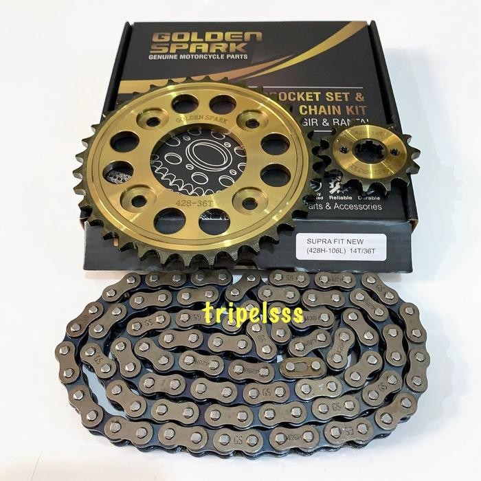 Gear Gir Set Rantai Supra Fit New / Revo Lama / Supra X 125 / Kharisma Ukuran 14/36T 428H-106L Heavy