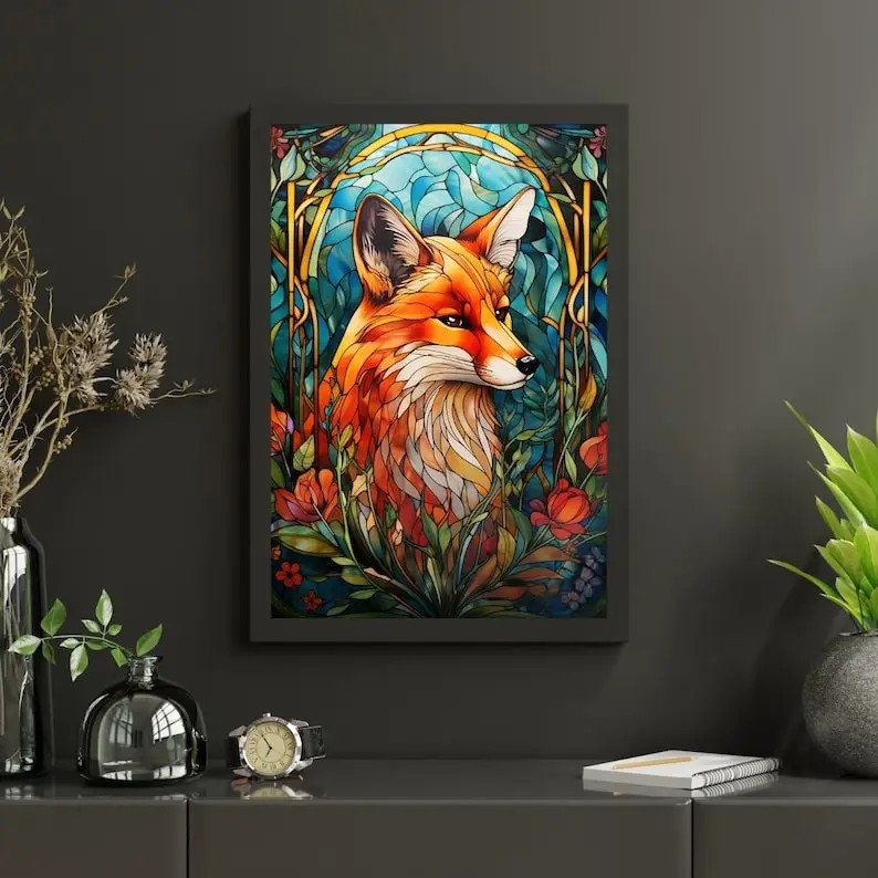 1000 Pieces Stained Glass Fox Jigsaw Puzzle Paper Puzzle Premium Material Perfect Gift for Home