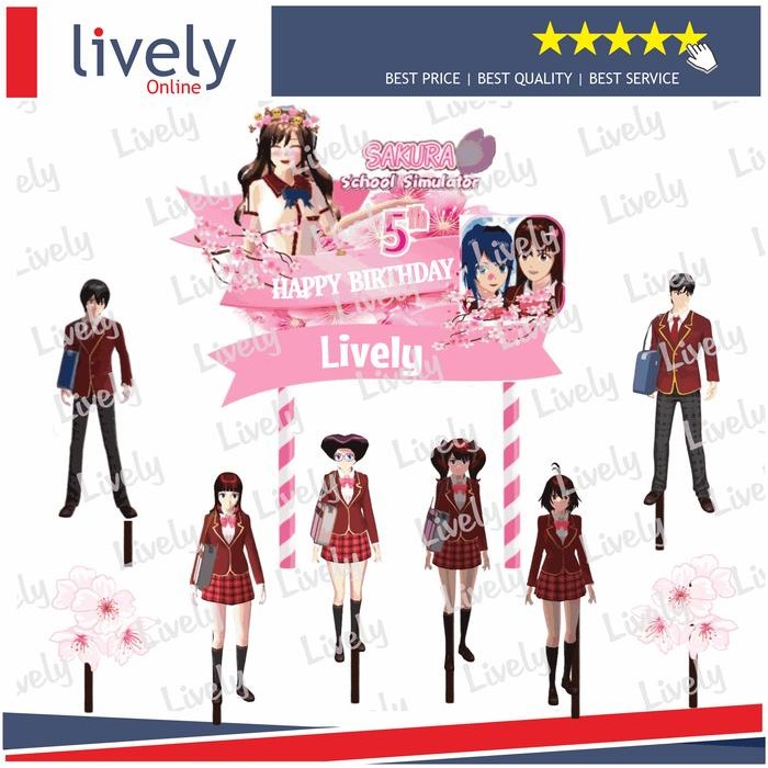 Custom Nama Cake Topper Karakter SAKURA SCHOOL SIMULATOR Hiasan Kue