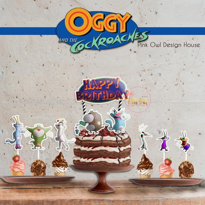 Oggy and the Cockroaches Topper Hiasan Kue
