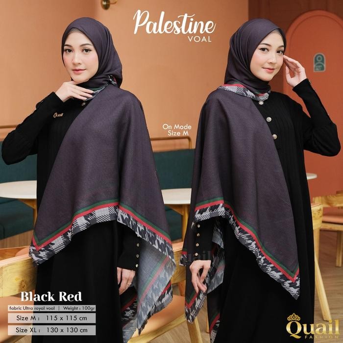 (Allthebest) Quail Hijab - Palestine Voal Square Jilbab Segi Empat Palestine Motif Square Hijab