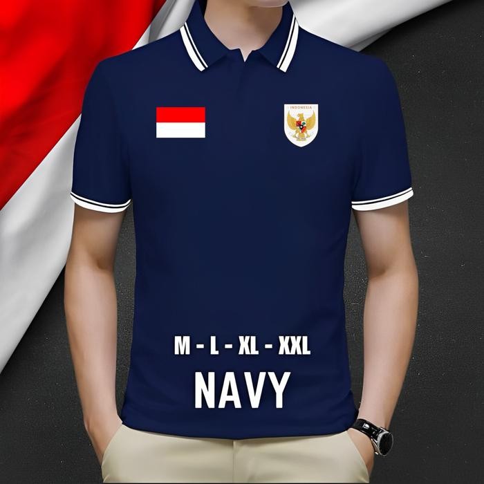 (Allthebest) Kaos Kerah Polo Kemerdekaan Indonesia Logo Timnas Terbaru Putih Bendera Merah Putih