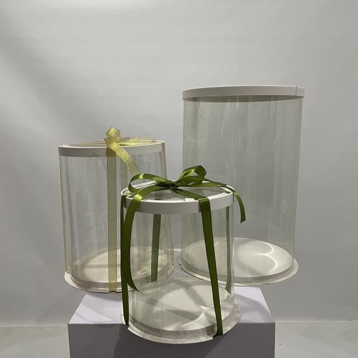 Box Dus Kue Tinggi Transparant Mika Tabung Bulat 8 inch Kotak Kue Tart