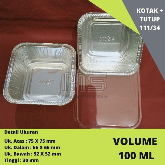 ALUMINIUM TRAY OX-100 + TUTUP WADAH CUP ALUMUNIUM FOIL KOTAK 111/34