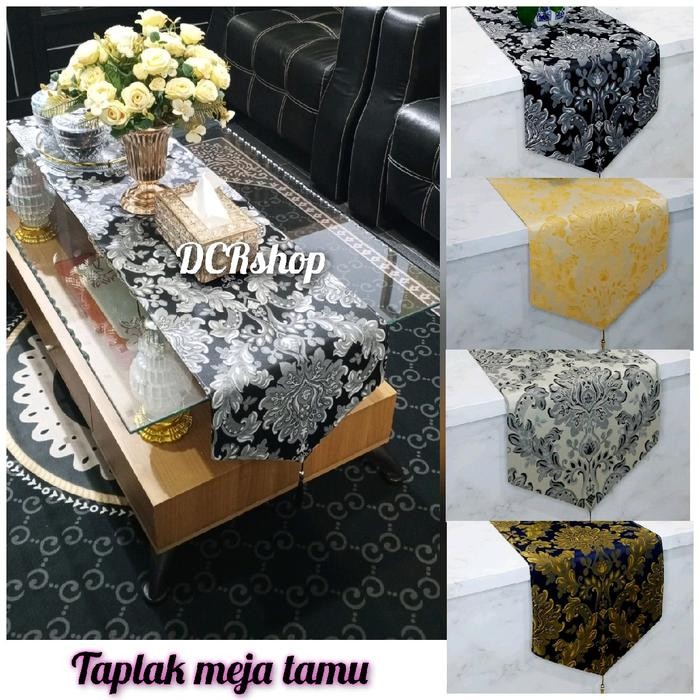 Taplak Meja Tamu Sultan Motif Bunga Kain Canvas Polyester Chenille Dekorasi