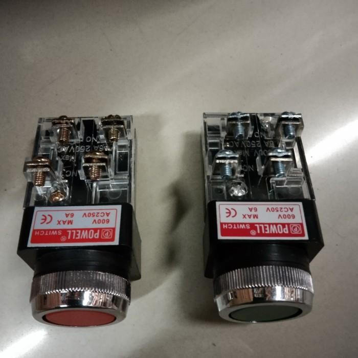 (Allthebest) push button switch on /off Powell PB2511 25mm merah/hijau