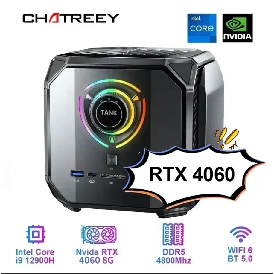 Chatreey TANK Mini PC Intel Core i9 12900H i7 12700H With Nvidia 4060 8G  3070 16G Gaming Desktop Co