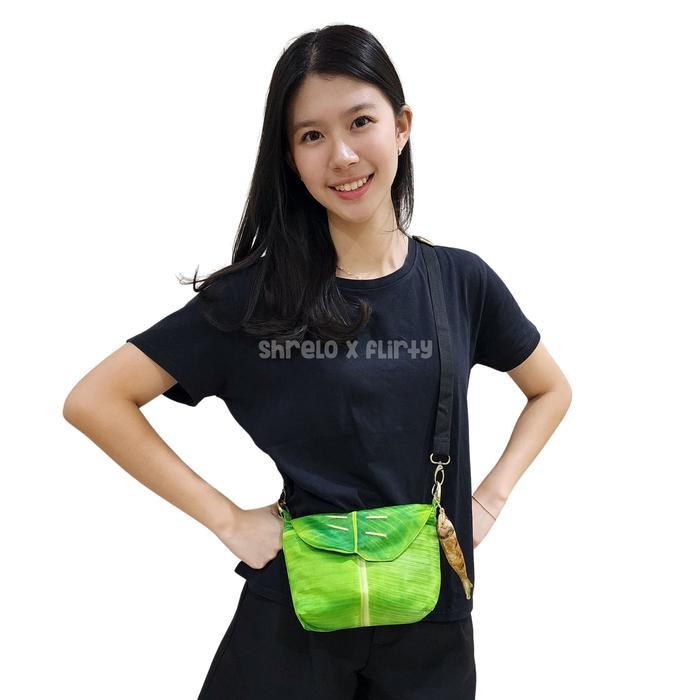 Tas Bahu Selempang Shrelo Shoulder Bag Nasi Uduk Liwet Motif Bungkus Daun Pisang Mini Bahan Kilap