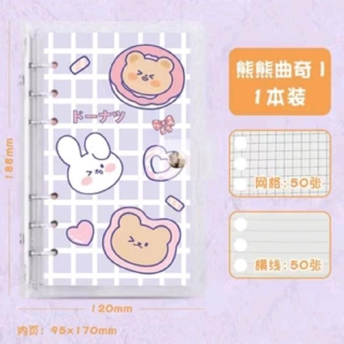 

Note Book Kawaii A6 Diary Binder Ring sampul Buku Diary PVC Mika Kertas Full Warna Gambar Girl Bunny
