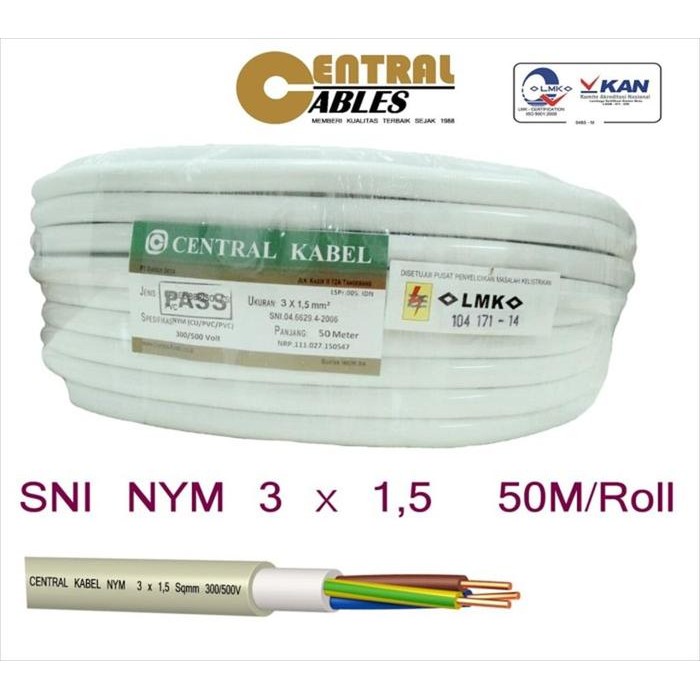 SNI CENTRAL KABEL NYM 3x1.5 Sqmm 500V LMK ( Kabel Listrik NYM 3x1,5mm NYM 3X1.5mm )