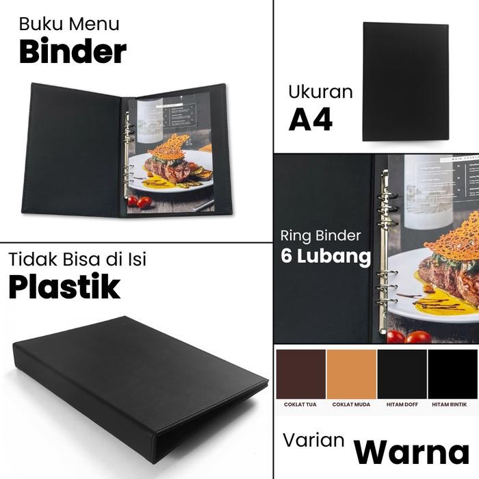 

Buku Menu Jakarta - Buku Menu Kulit Ring Binder 6 Lubang (Tanpa Plastik) A4 Hitam, Coklat Muda,