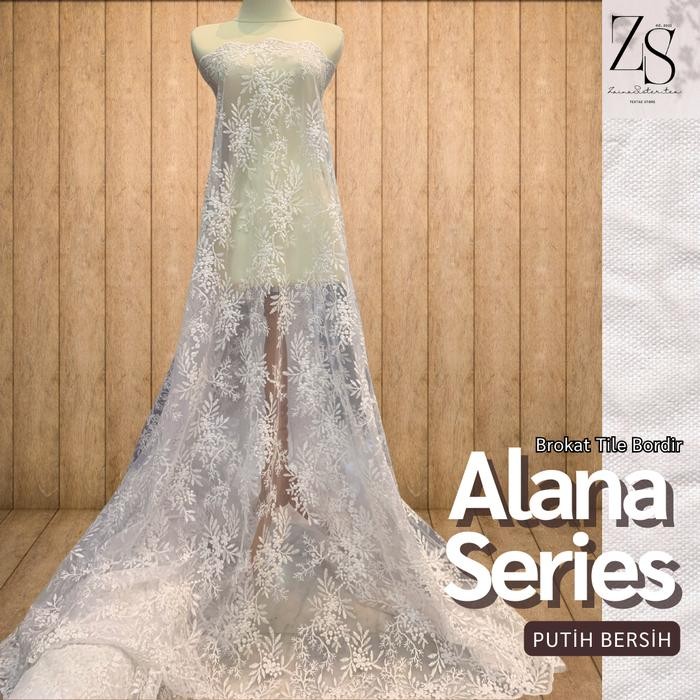 1/2 Meter Bahan Kain Kebaya Brokat Tile Motif Bunga Alana Series Motif Bunga Warna Putih Bersih