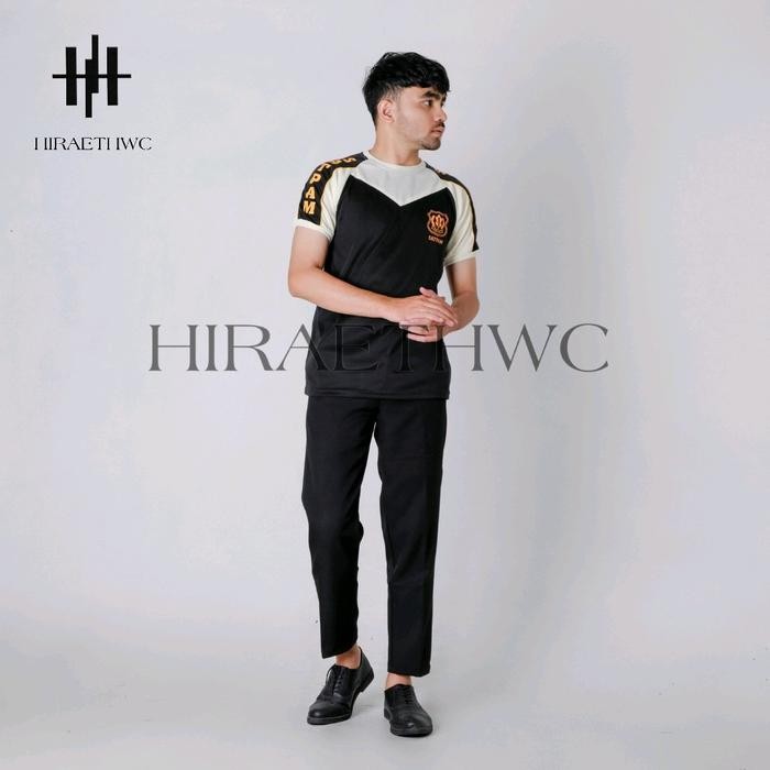 HTC-KAOS SATPAM KOMBINASI CREAM BAJU SECURITY VAVING LENGAN PENDEK HITAM