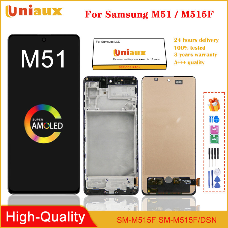 AMOLED LCD For Samsung Galaxy M51 M515F M515F/DS LCD Display Touch Screen Digitizer With Frame Assem
