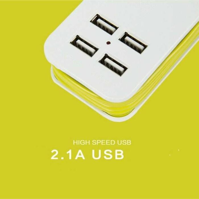COLOKAN LISTRIK KABEL ROLL GULUNG DENGAN 4 LUBANG PORT USB 5 V / 2.1 A