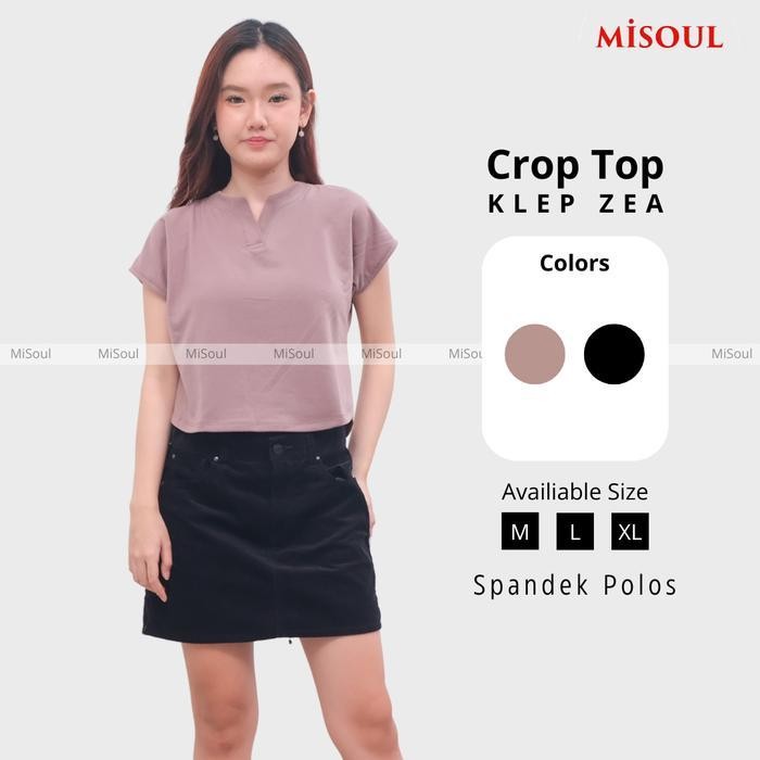 (Expert) MiSoul Crop Top Klep Zea Outfit Cewek Korean Style Lengan Pendek Kaos Wanita Kekinian