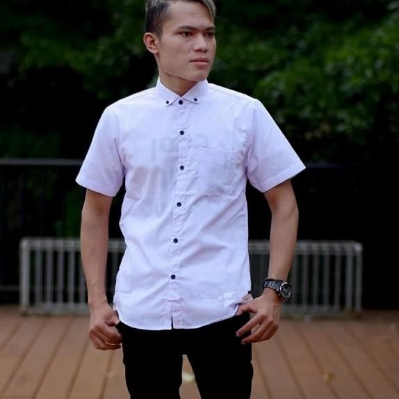 (Expert) kemeja pria lengan pendek kuning polos + Baju Kemeja Pria Slimfit