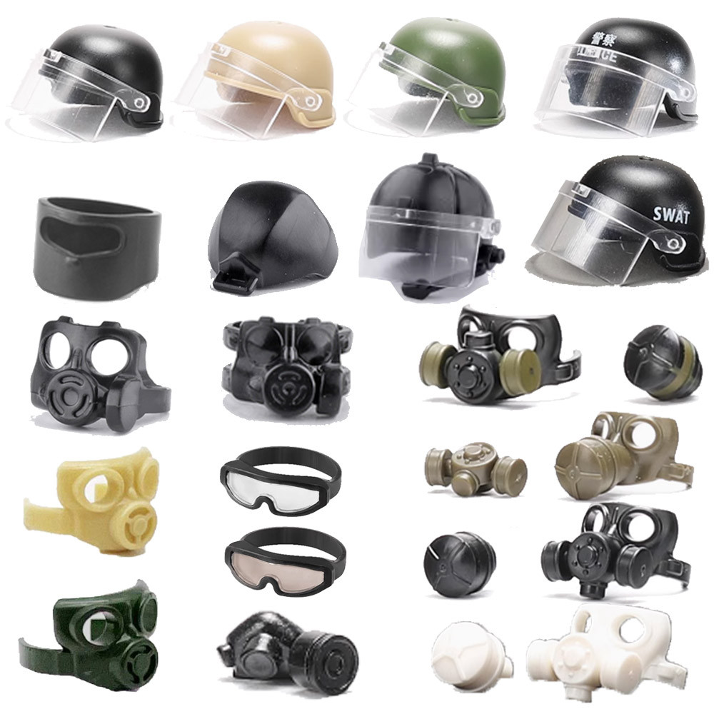 Ww2 Military Moc Figure Building Blocks Explosion Proof Helmet Hat Gas Mask Kit Swat Goggle Vest