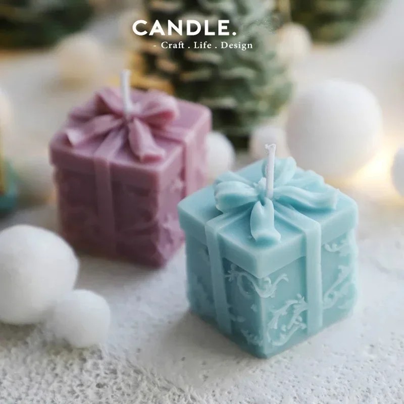 Diy Christmas Candle Molds For Candle Making Christmas Gift Box Scented Candle Mold Bow Gift Box