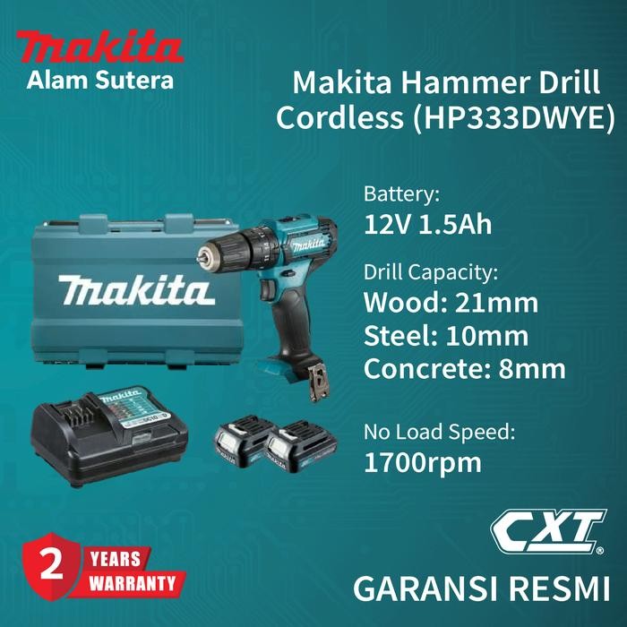 Mesin Bor Makita Cordless - Makita Hammer Drill Cordless (HP333DWYE)