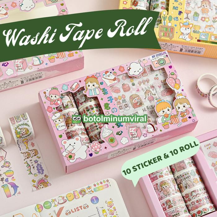 

AT Washi Tape Sticker Momo Roll Set Box Aesthetic Korea Cute Stiker Viral