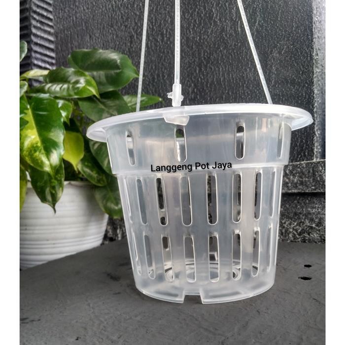 Pot Tanaman Plastik Motif Anggrek Net Pot Warna Bening Ukuran 17Cm