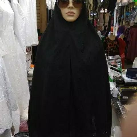 Bergo Katun Renda Hitam SUPER Panjang Perlengkapan Haji dan Umroh