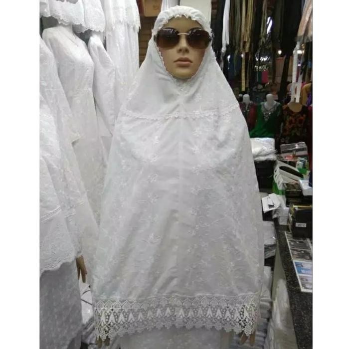 Bergo Katun Jepang Renda Putih Panjang Super Perlengkapan Haji Umroh