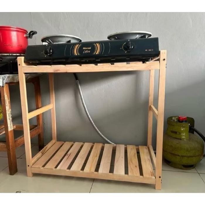 Karya Rak Kompor Gas 2 Tingkat Meja Kompor Tempat Kompor Gas Rak Susun Kayu Serbaguna